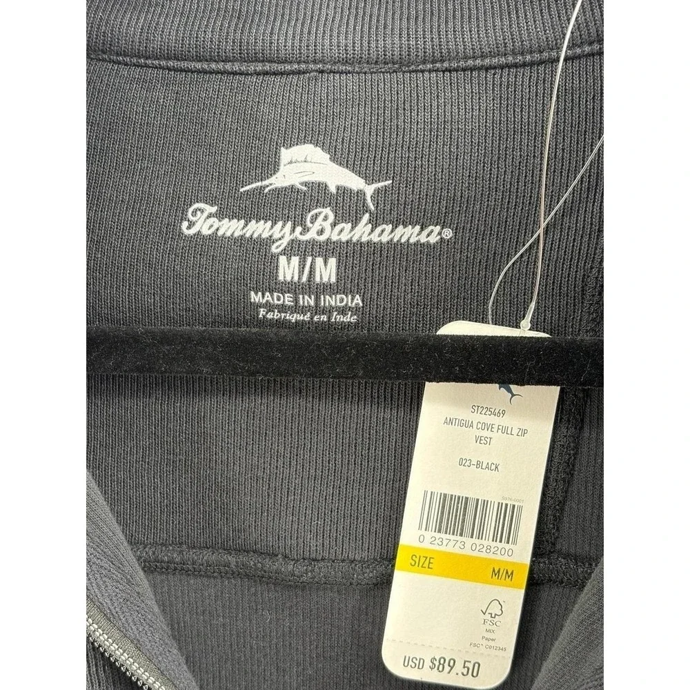 Tommy Bahama Full Zip Vest Casual Fall Sweater Warm Black Mens Medium NWT